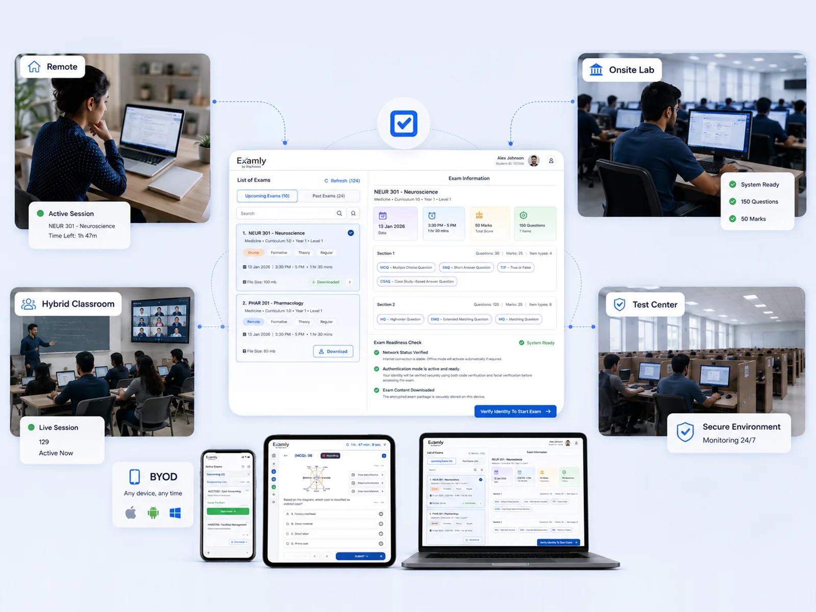 Examly running on-site, remote, offline and hybrid exams
