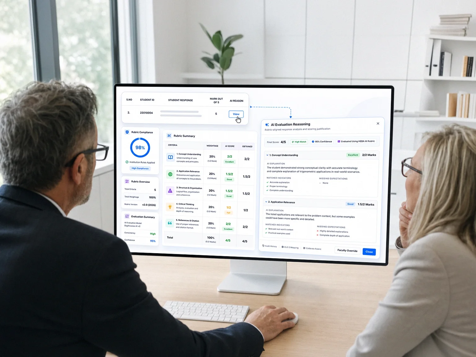 A reviewer checking a changed result with its full decision trail on screen