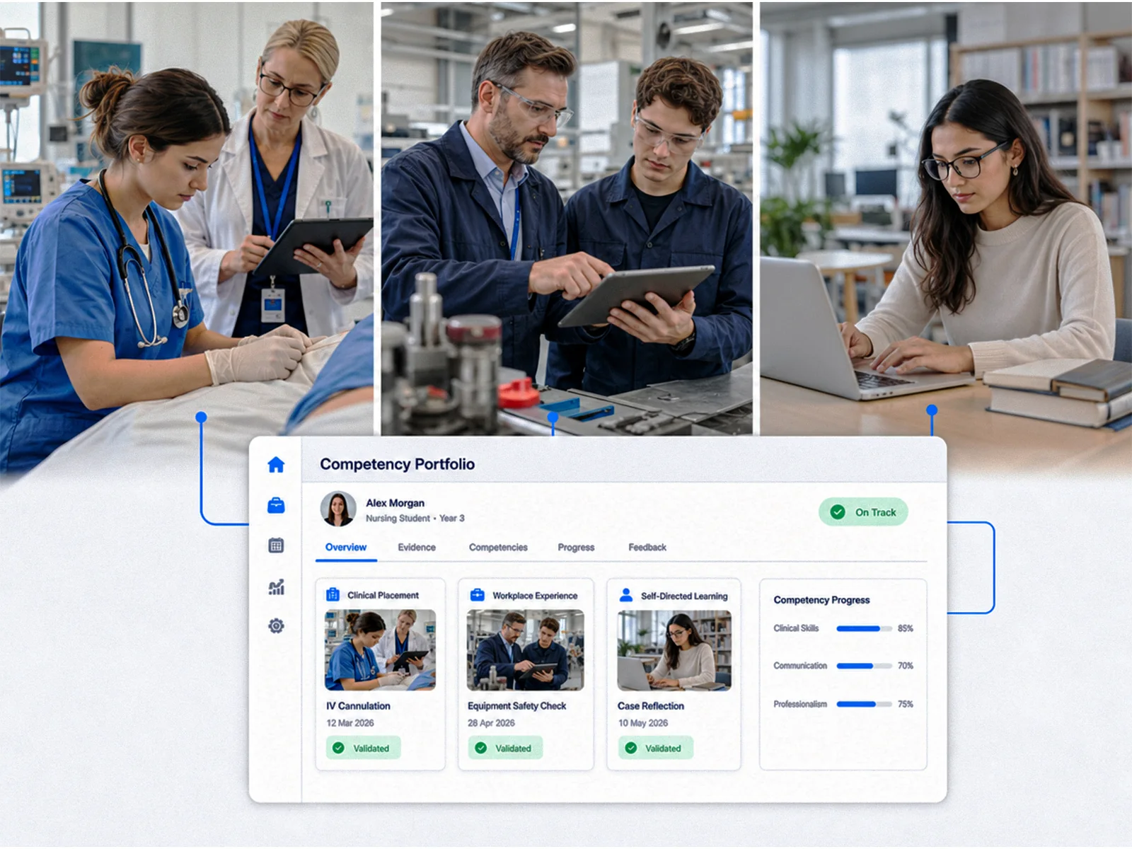 Nursing, workplace and self-directed learning evidence feeding a validated competency portfolio dashboard